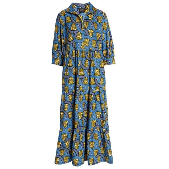 OULA Cotton A-line Midi Dress In Blue Grass Size S NWT